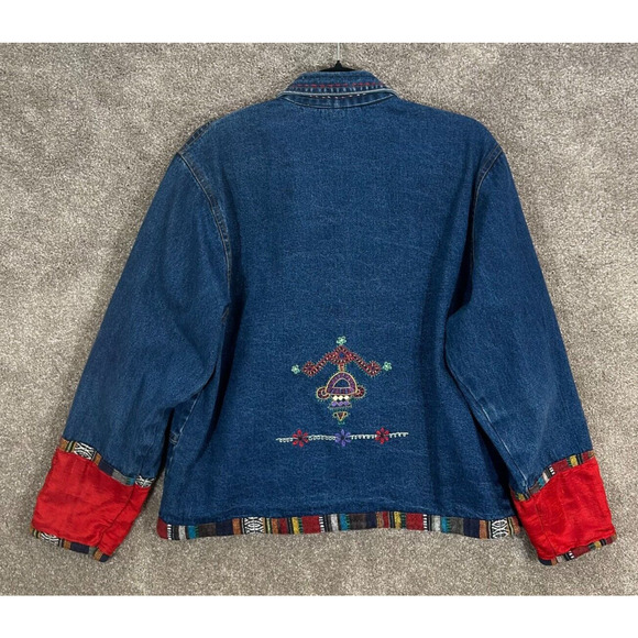 S Collection Jacket Womens Large Blue Denim Southwestern Embroidered Boho Y2K - Picture 5 of 12